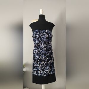 Lauren Ralph Lauren dress Size 14  Floral Black And Blue Sleeveless  Midi Casual